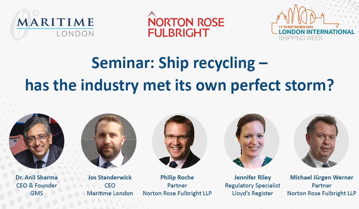 Dr. Anil Sharma of GMS Leadership speaks on ship recycling trends at Norton Rose Fulbright seminar during London International Shipping Week 2023