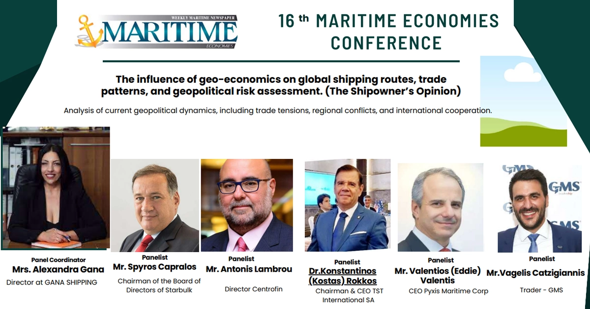 Vagelis Chatzigiannis of GMS Leadership speaks at 16th Maritime Economies Conference on geo-economic trends and global shipping risks