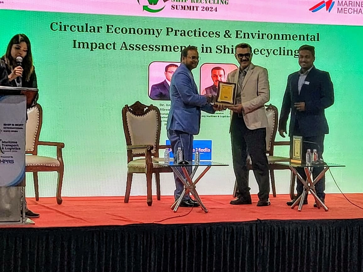 Dr. Anand Hiremath of GMS Leadership honored for speaking on circular economy and environmental impact in ship recycling at Green Ship Recycling Summit 2024 in Mumbai